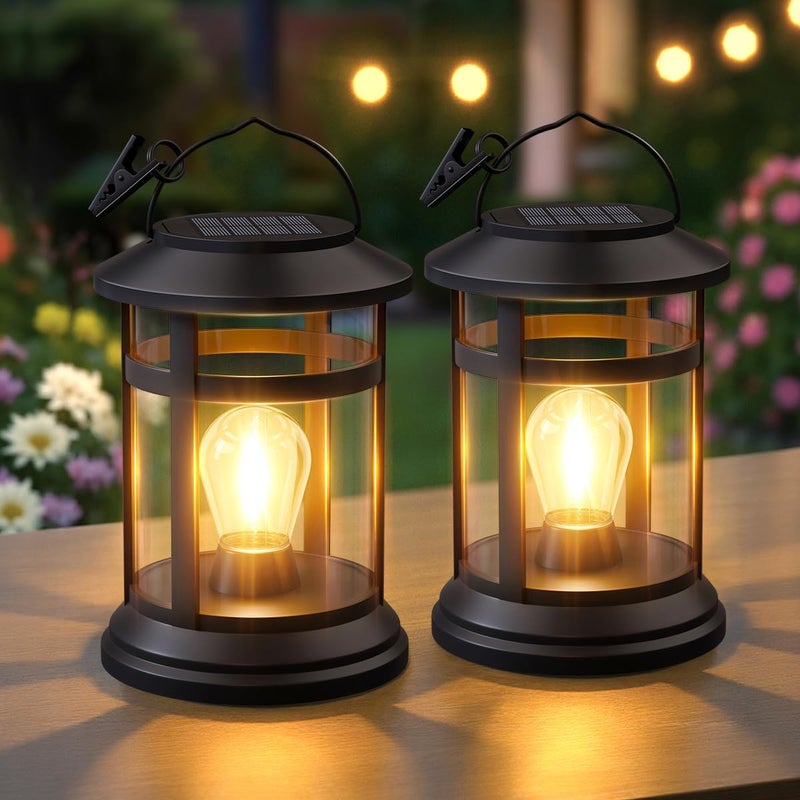 NFEVER Solar Lanterns Outdoor Waterproof: 2 Pack Hanging Solar Lights for Outside Patio Porch Garden Tabletop Decor - Bright LED Warm White Solar Powered Lighting - 2025 Gardening Lovers Mom Gifts - Image 1